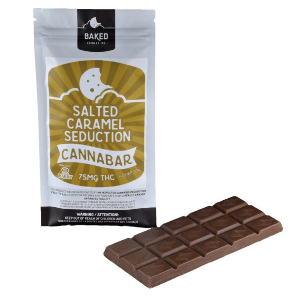 Baked Edibles – Chocolate Bar – Salted Caramel Seduction 75mg THC | CannaCured Canada