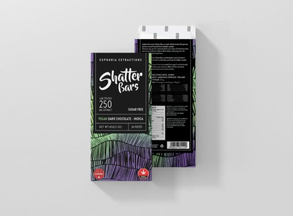 Euphoria Extractions – Shatter Bars – Vegan Dark Chocolate (Sugar Free) – Indica – 250mg THC | CannaCured Canada