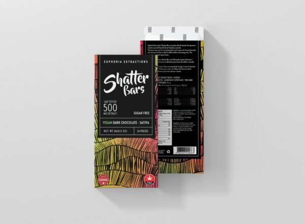 Euphoria Extractions – Shatter Bars – Vegan Dark Chocolate (Sugar Free) – Sativa – 500mg THC | CannaCured Canada