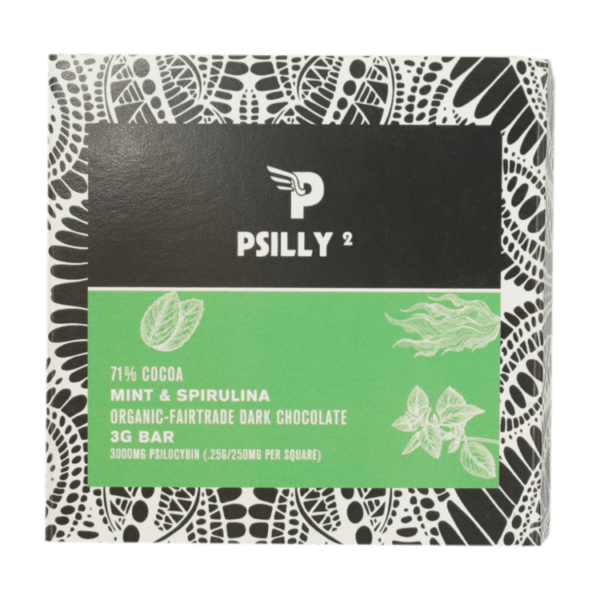Psilly – Dark Chocolate Bar – Mint & Spirulina | CannaCured Canada