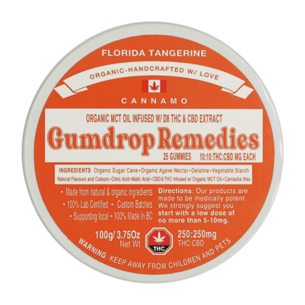 Gumdrop Remedies – Florida Tangerine 1:1 Gummies – 250mg THC/250mg CBD | CannaCured Canada
